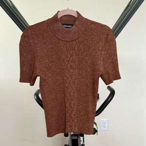 Kasper Knit Size M Gold Brown Sparkly Short Sleeve Sweater